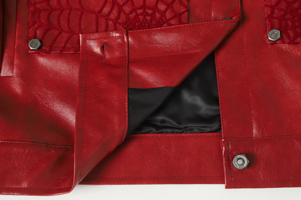 Shoulder-Pad Spider Web PU Leather Jacket Wide Leg Pants Setup WN27913