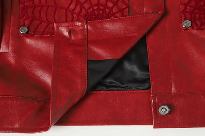 Shoulder-Pad Spider Web PU Leather Jacket Wide Leg Pants Setup WN27913