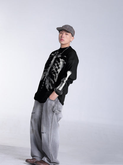 Skeleton Print Waffle Long Sleeve T-Shirt WN25476