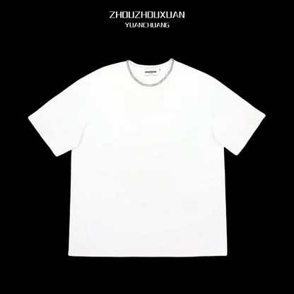 Rhinestone Neckline Heavyweight Oversize Short Sleeve T-Shirt WN20706