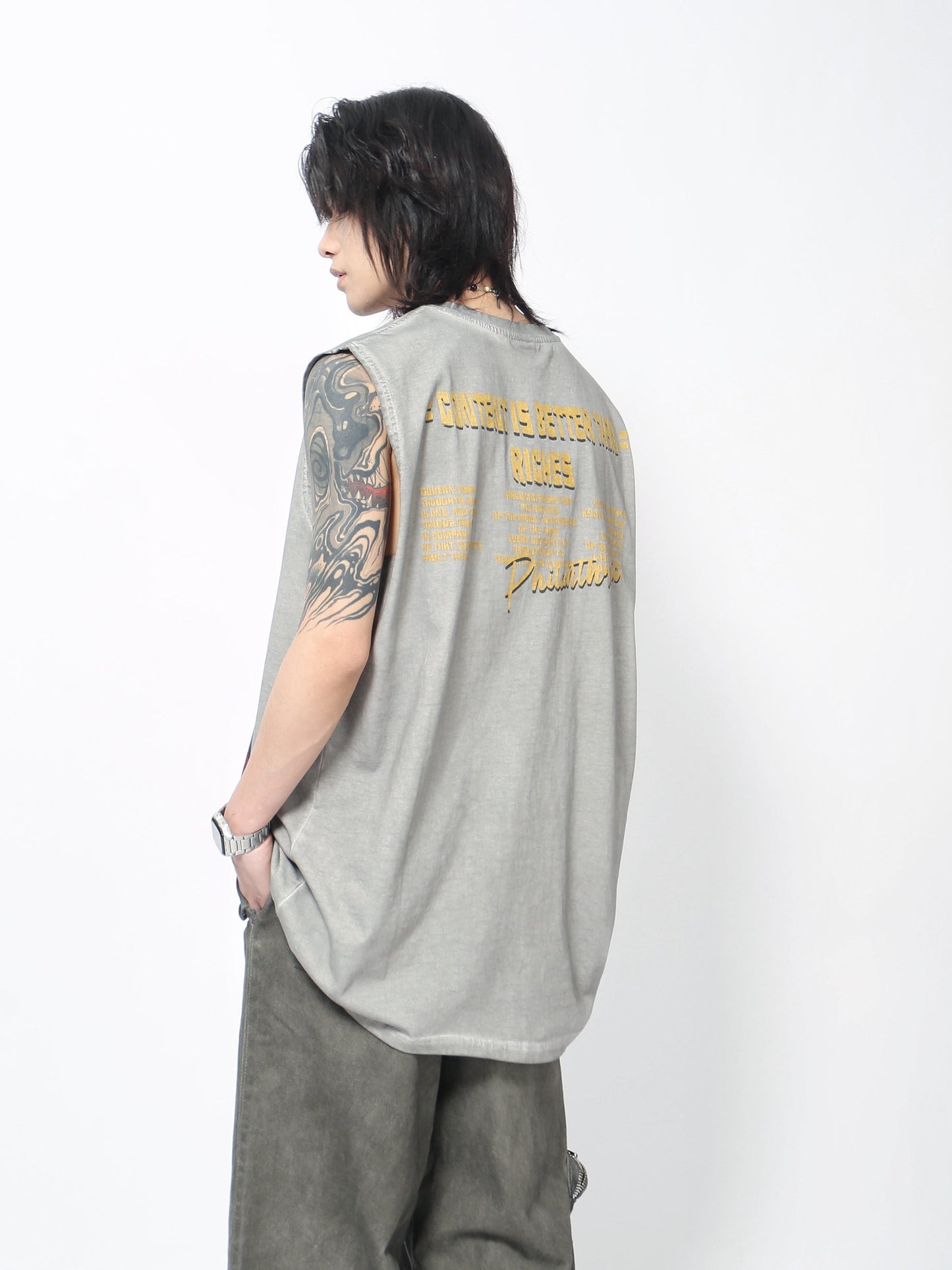Oversize Washed Graphic Sleeveless T-Shirt WN24427