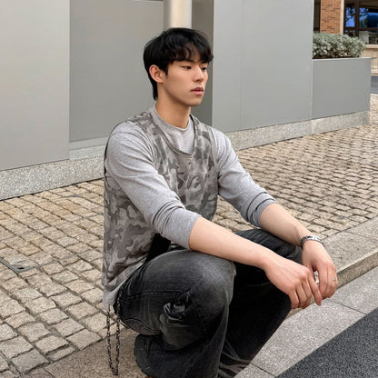 Camouflage Fake Layered Long Sleeve T-Shirt WN25000