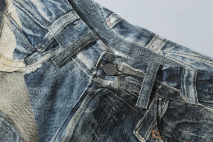 3D Graffiti Print Washed Wide Leg Denim Jeans WN18595