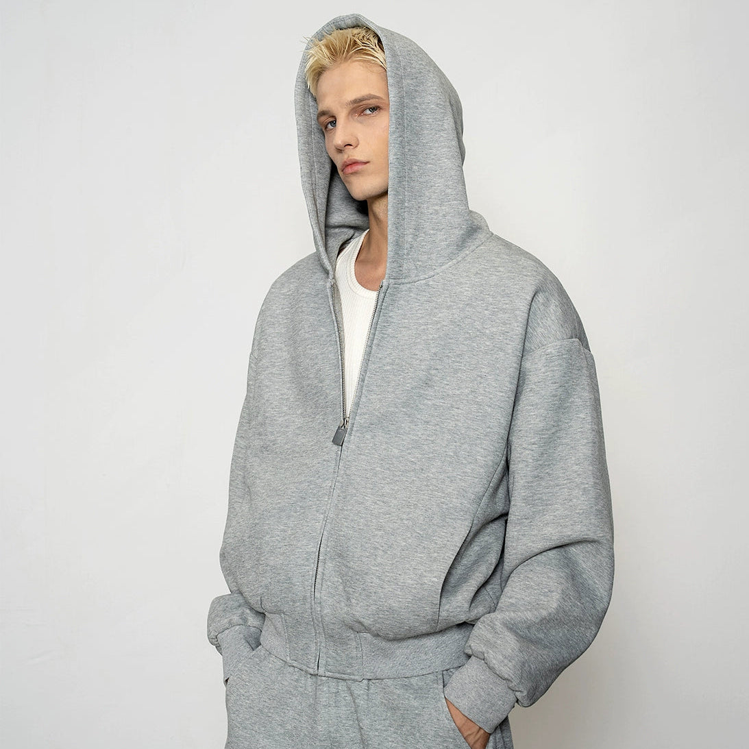 Pleated Zipper Hoodie & Wide Leg Pants Setup WN20877