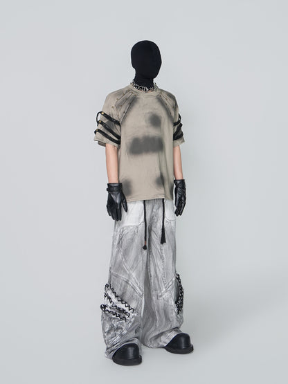 Washed Damage Studs Detail Strap Short Sleeve T-Shirt WN24315