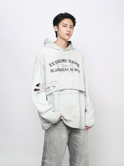 Damage Letter Print Layered Hoodie WN24495