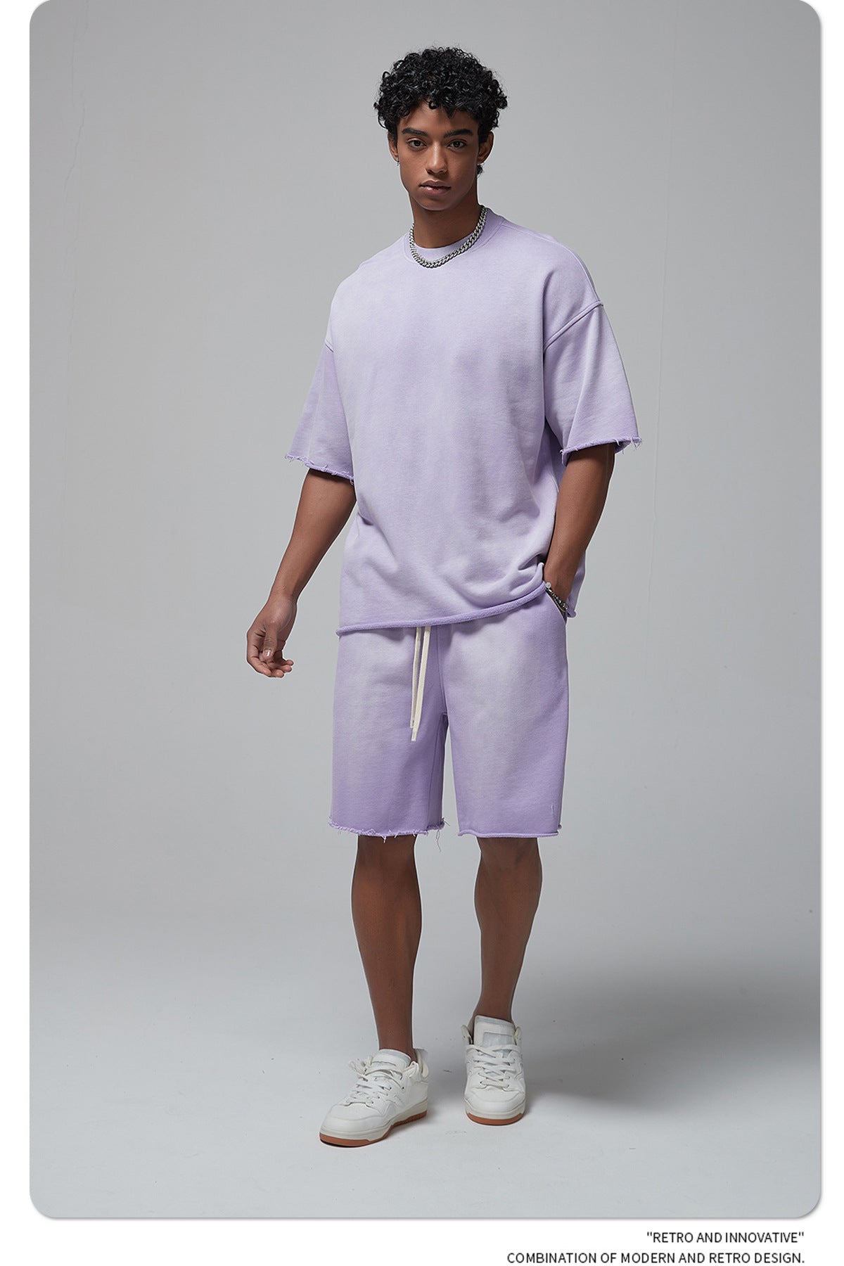 Oversize Spray-dyed Short-sleeve T-shirt & Spray-dyed Short Sweatpants Setup WN6639