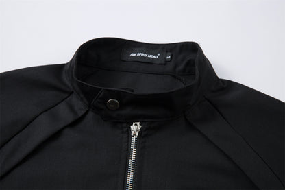 Stand Neck Zipper Structured Short Sleeve Shirt Jacket WN26873