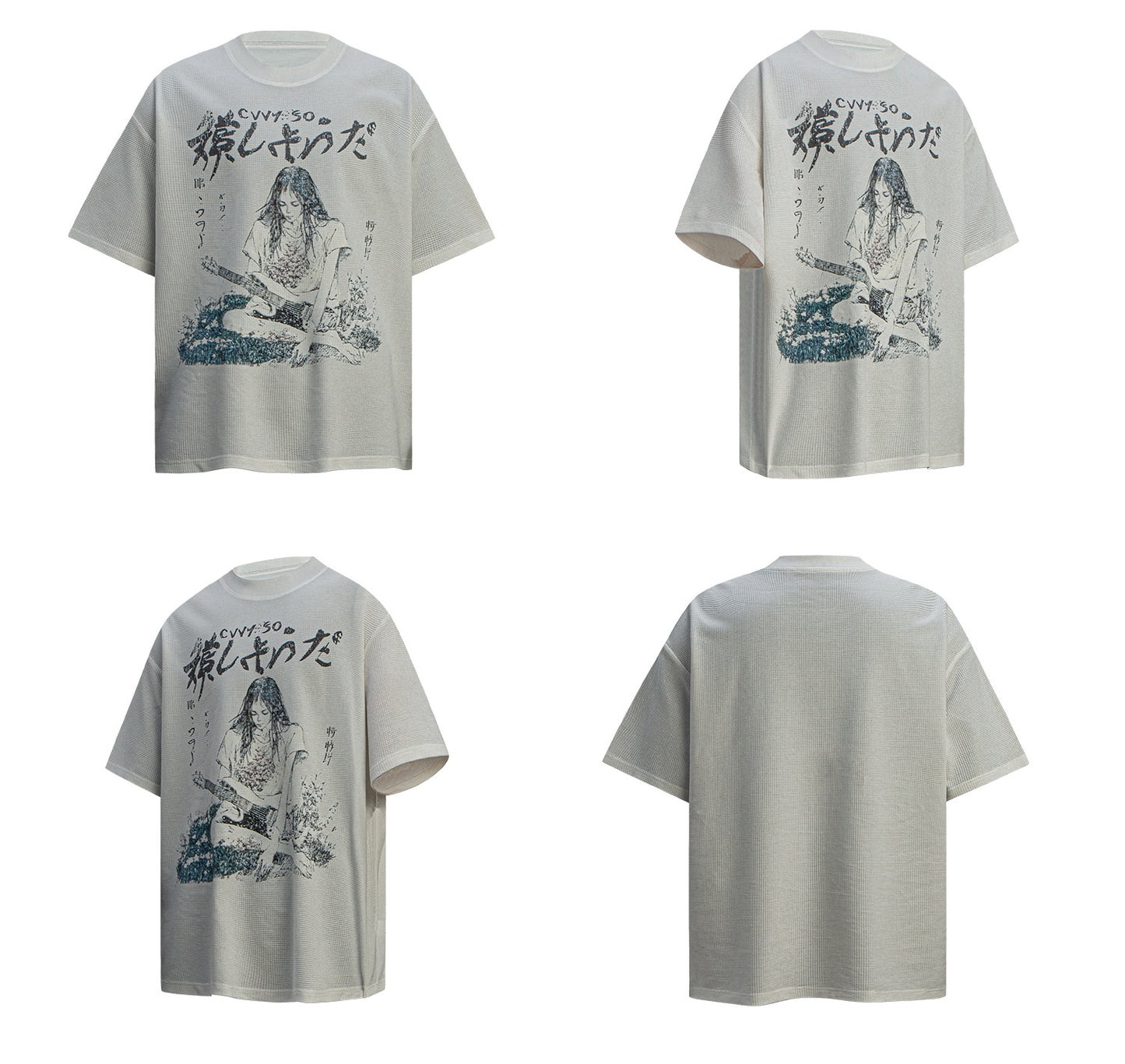 Waffle Portrait Print Oversize Short Sleeve T-Shirt WN26388