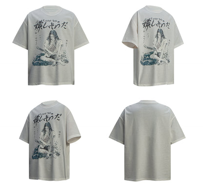 Waffle Portrait Print Oversize Short Sleeve T-Shirt WN26388