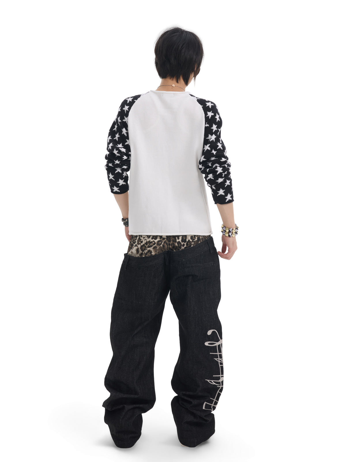 Raglan Star Music Note Print Long Sleeve T-Shirt WN27213