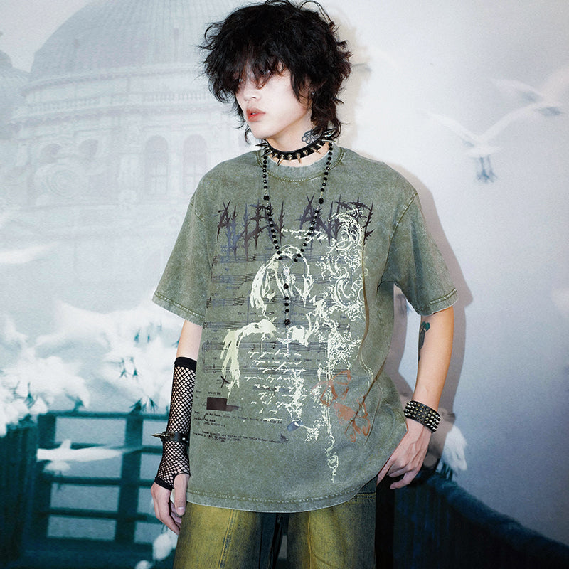 Washed Punk Oversize Long Sleeve T-Shirt ＆ Short Sleeve T-Shirt WN15888