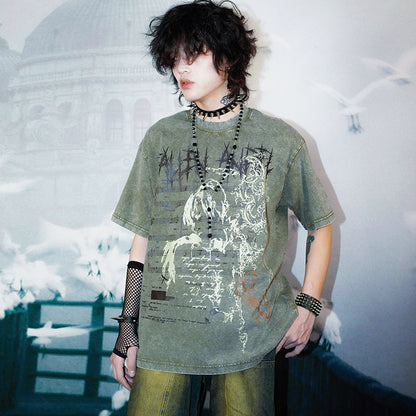 Washed Punk Oversize Long Sleeve T-Shirt ＆ Short Sleeve T-Shirt WN15888