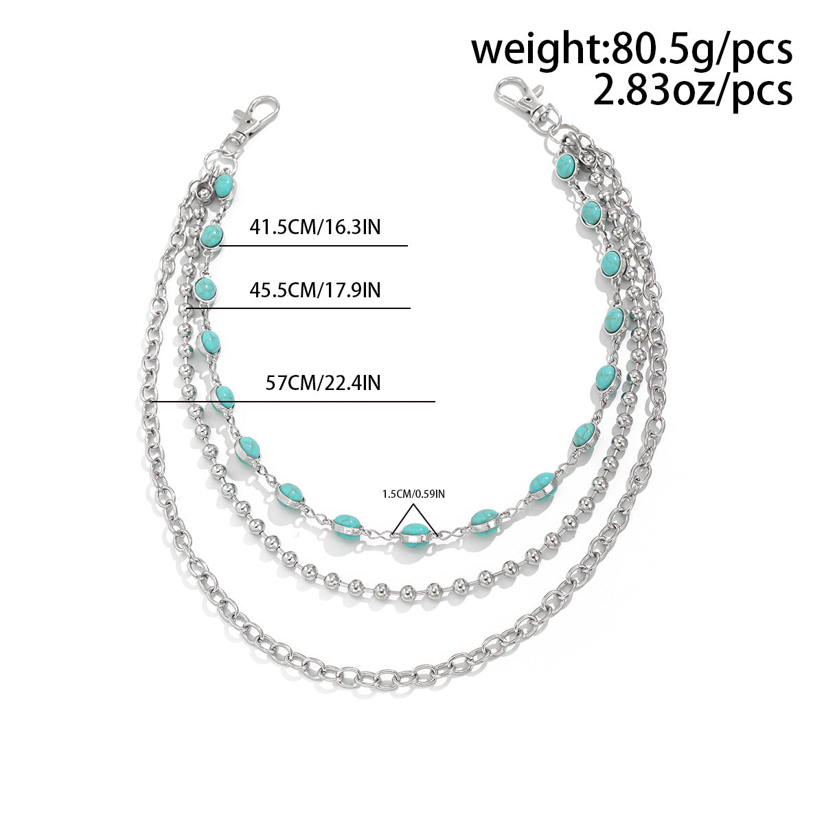 Turquoise Beads Metal Pants Chain WN21069