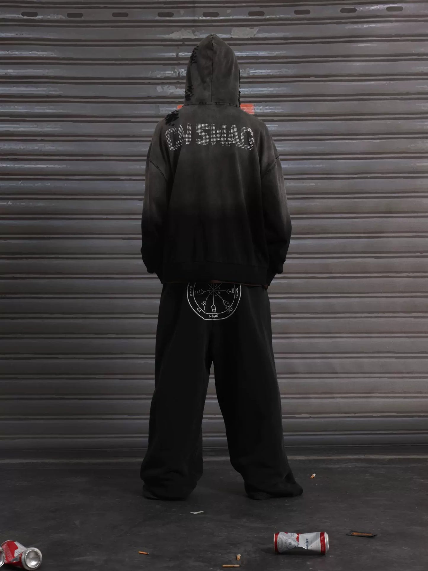 Washed Embroidery Overse Zipper Hoodie WN19070