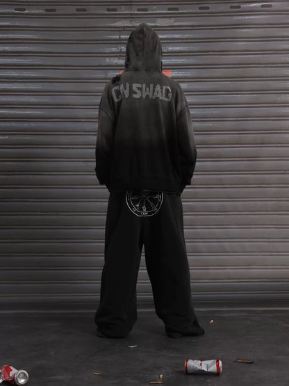 Washed Embroidery Overse Zipper Hoodie WN19070