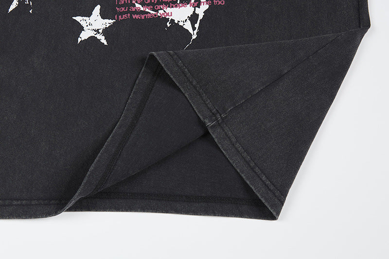 Washed Portrait Letter Print Short Sleeve T-Shirt WN25399