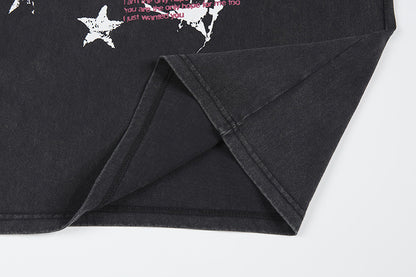 Washed Portrait Letter Print Short Sleeve T-Shirt WN25399