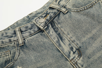 Star Print Curved Denim Jeans WN25482