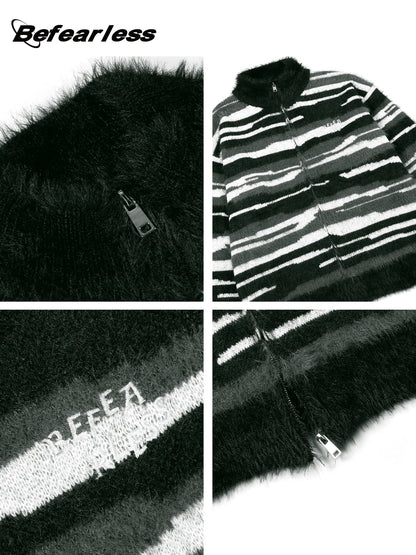 Mohair High-Neck Zip-Up Oversize Knit Cardigan WN26310