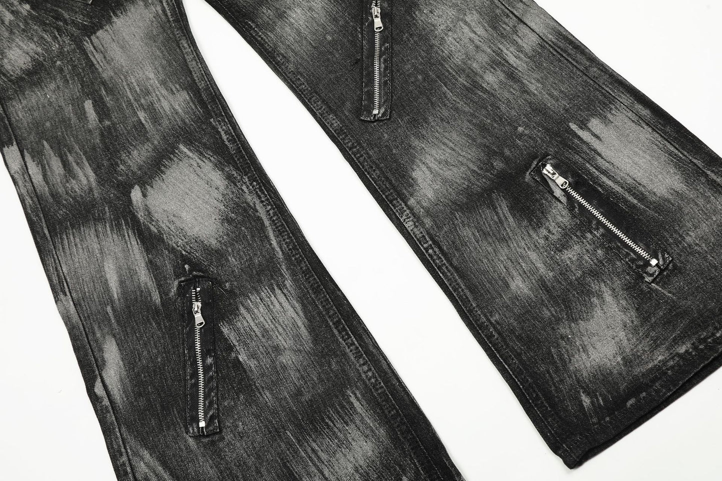Paint Brush Zipper Flare Denim Jeans WN25724