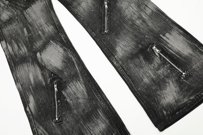 Paint Brush Zipper Flare Denim Jeans WN25724