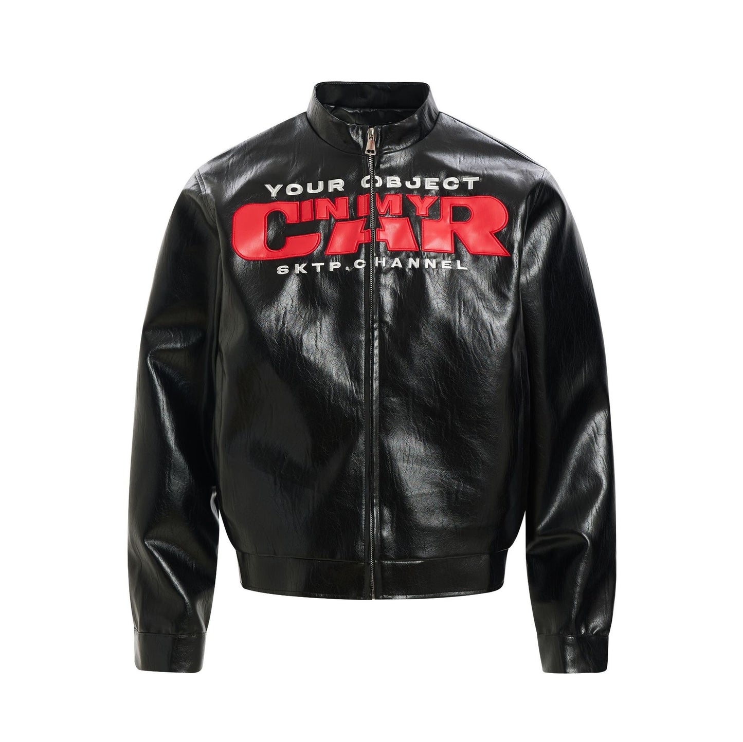 Deconstruction Letter Patch PU Leather Jacket WN25981