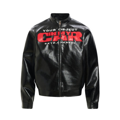 Deconstruction Letter Patch PU Leather Jacket WN25981