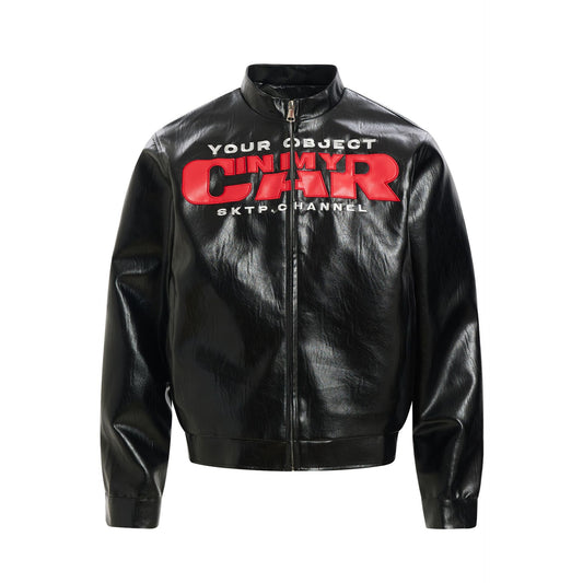 Deconstruction Letter Patch PU Leather Jacket WN25981