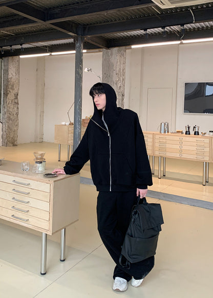 Zipper Hoodie & Wide Leg Sweatpants Setup WN24930