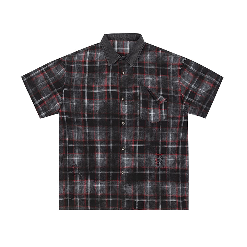 Oversize Plaid Short Sleeve Shirt WN7540