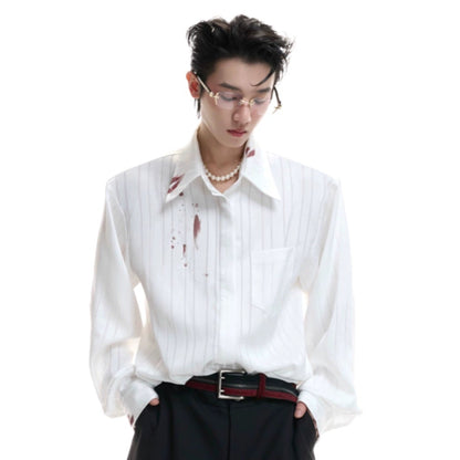 Stripe Satin Lipstick Print Long Sleeve Shirt WN20666