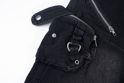 Bleached Damage Multi-Pocket Wide Leg Denim Jeans WN27797