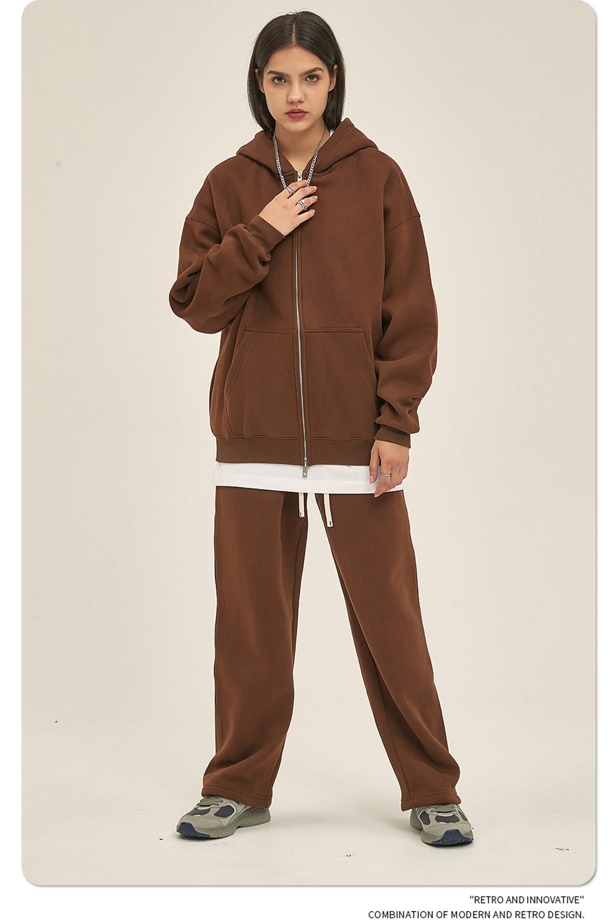 Oversize Heavyweight Zipper Hoodie & Heavyweight Sweatpants Setup WN6640-K