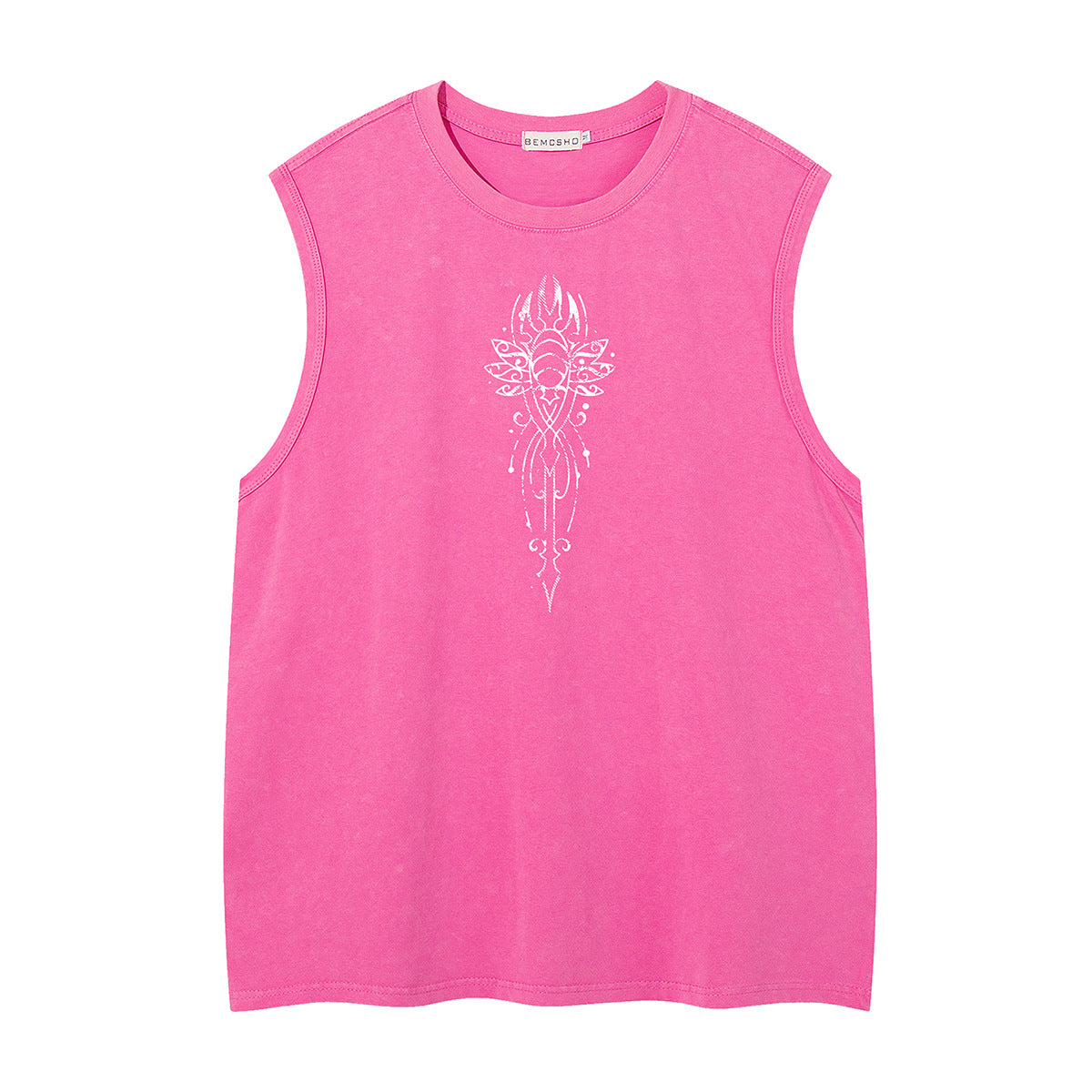 Washed Tribal Totem Oversize Sleeveless T-Shirt WN26884