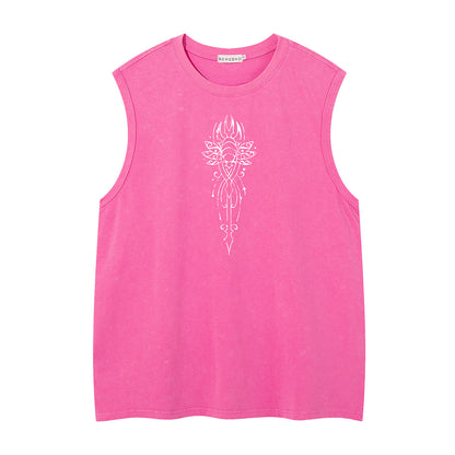 Washed Tribal Totem Oversize Sleeveless T-Shirt WN26884