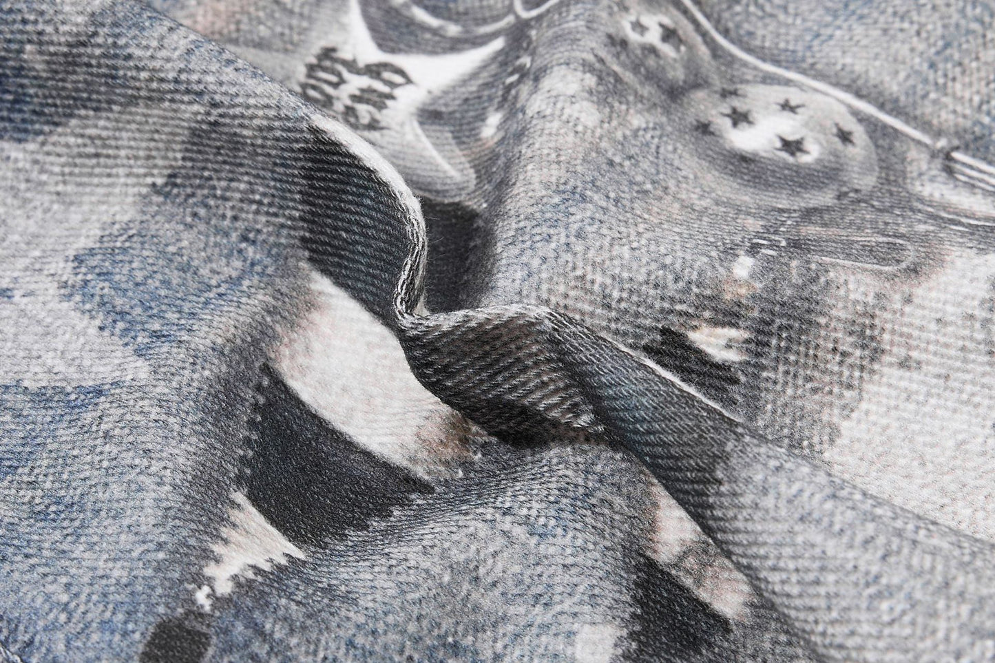 Star Print Fake Layered Curved Wide Leg Denim Jeans WN25728