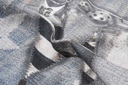 Star Print Fake Layered Curved Wide Leg Denim Jeans WN25728