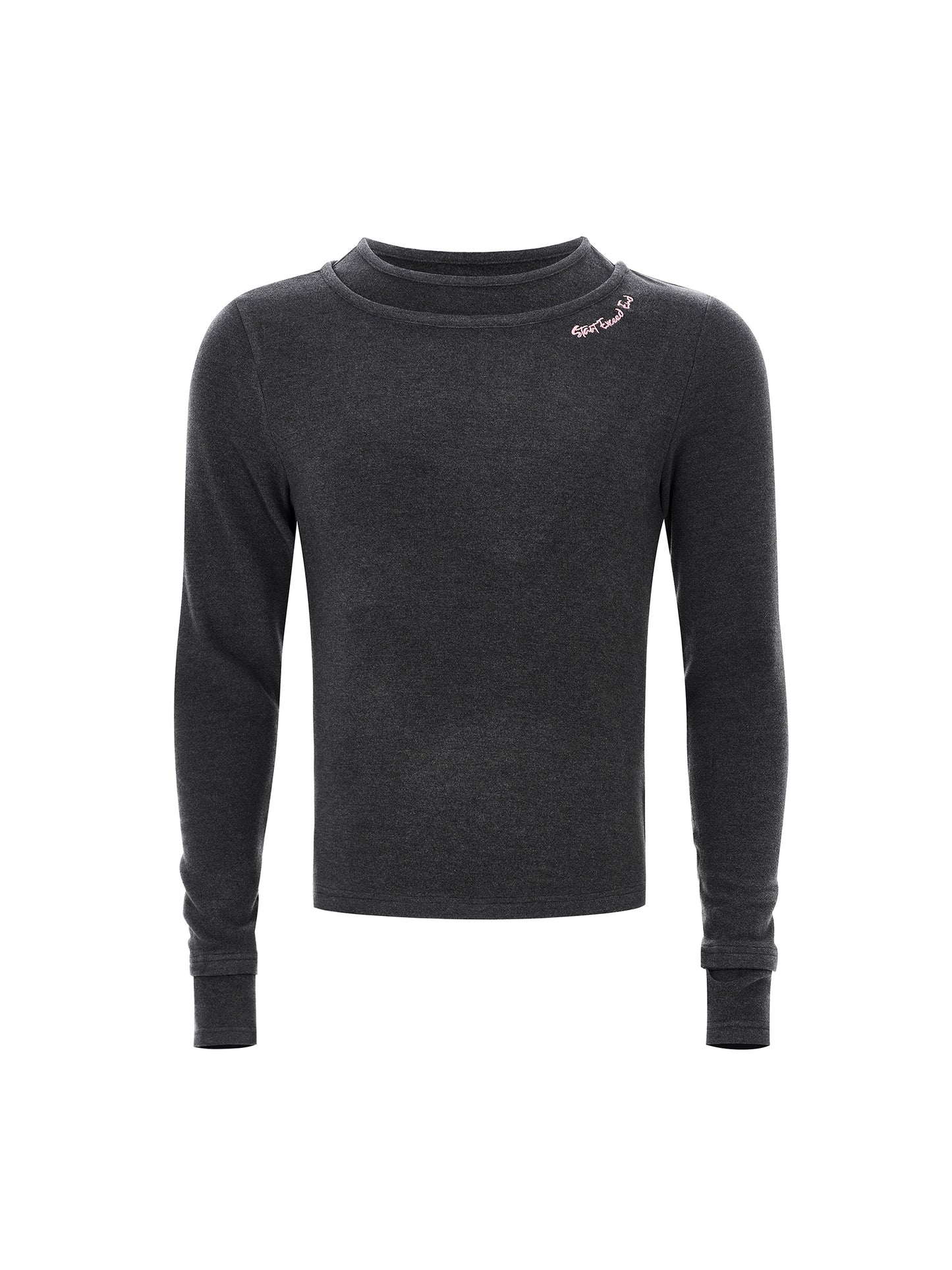 Double-Layered Neckline Embroidery Horse Logo Long Sleeve T-Shirt WN22654