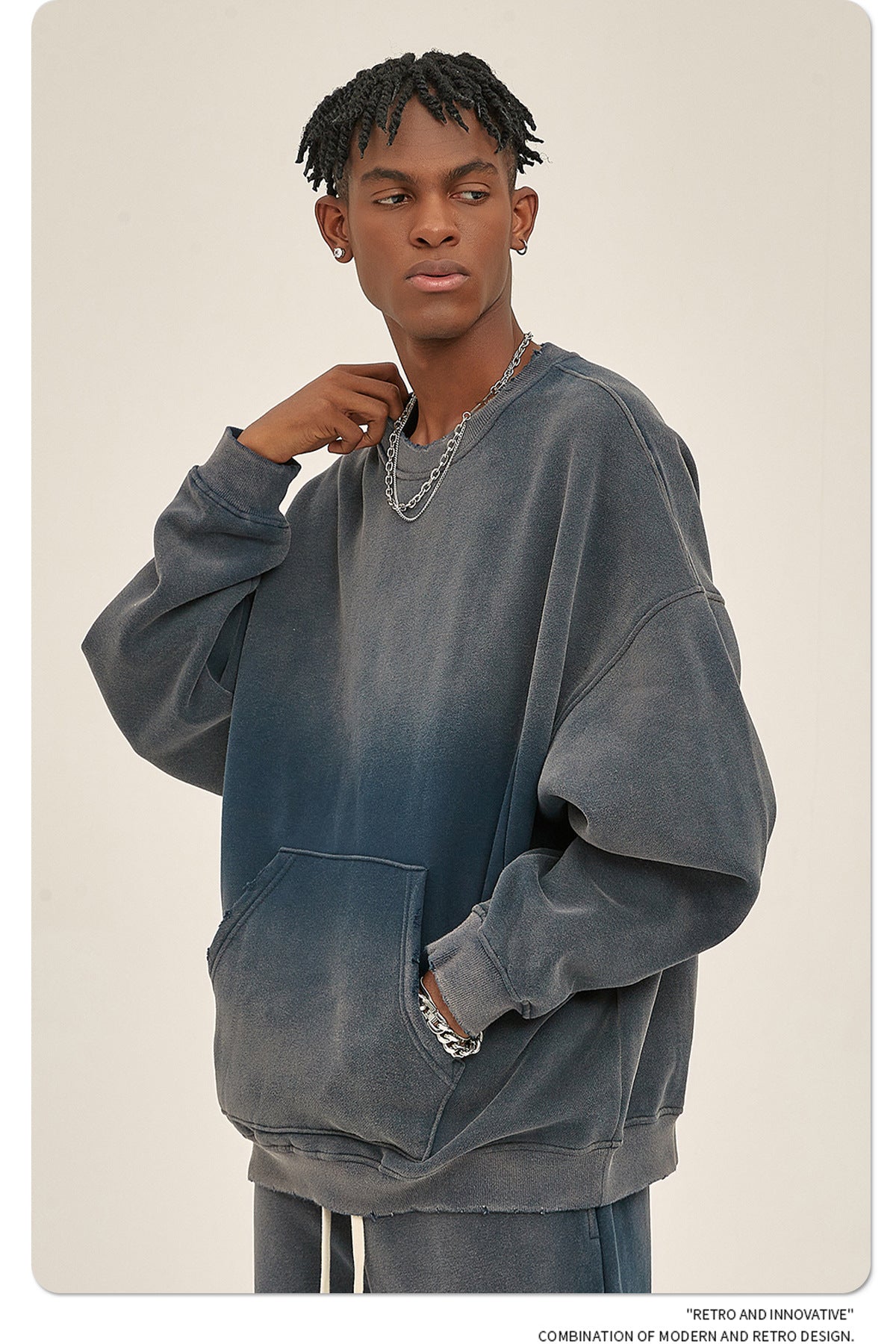 Fleece Lining Spray-dye Damage Oversize Sweatshirt WN9967