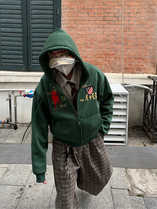 Embroidery Fleece Oversize Zipper Hoodie WN24392