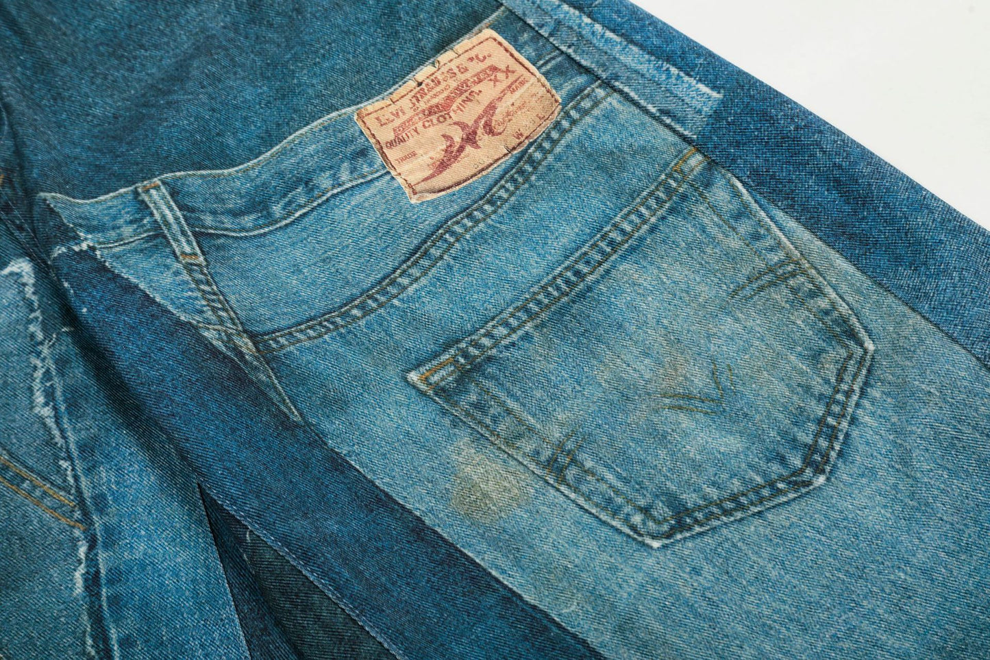 Washed Irregular Print Wide Leg Curved Denim Jeans WN25883