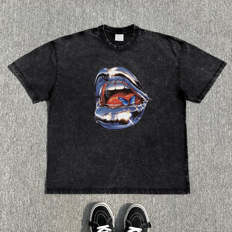 Washed Print Oversize Short Sleeve T-Shirt WN15822