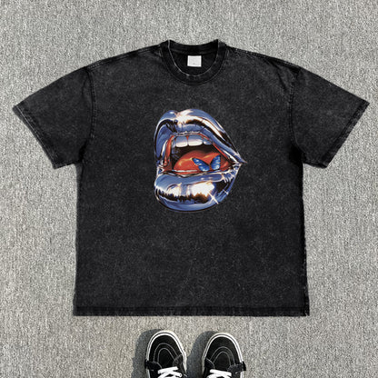 Washed Print Oversize Short Sleeve T-Shirt WN15822