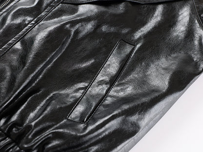 Shiny Zip-Up PU Leather Jacket WN23071