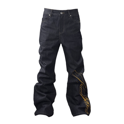 Straight Contrast Stitch Graphic Denim Jeans WN27215