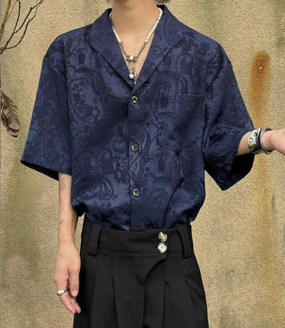 Jacquard Texture Cuban Collar Short Sleeve Shirt WN20019