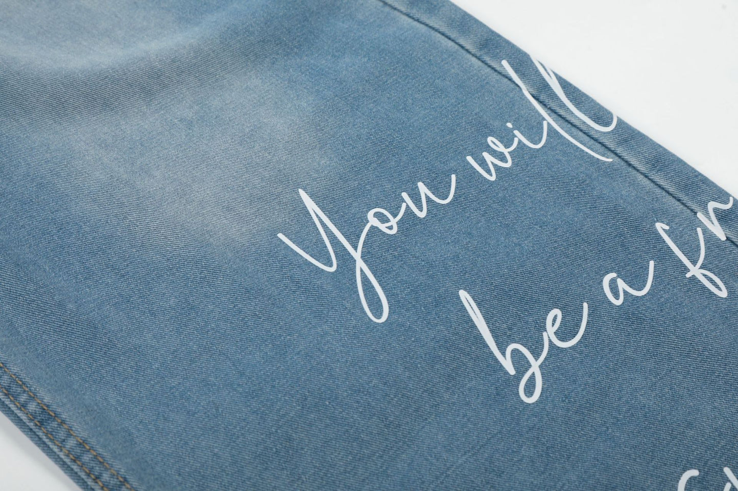 Washed Letter Print Wide Leg Denim Jeans WN25563