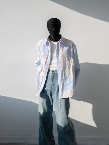 Color Block Striped Oversize Long Sleeve Shirt WN23842