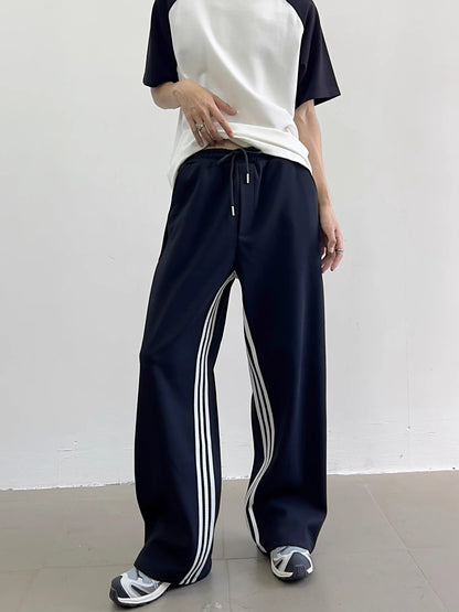 Drawstring Inner Stripes Wide-Leg Sweatpants WN7416